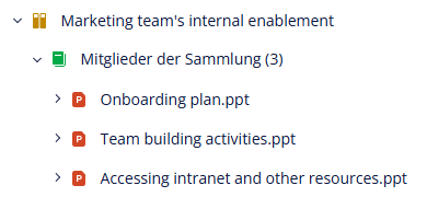Beispiel für erweiterte Beziehungen für eine Dokumentensammlung im Listenbereich.